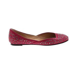 VALENTINO GARAVANI Red Satin Crystal Embellishments Flats EU 37 Bedazzled Ballet